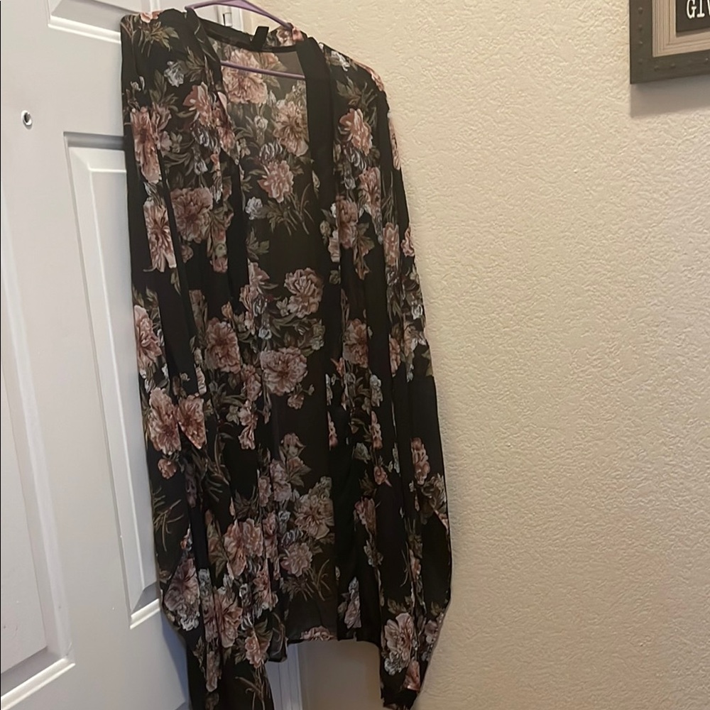 Floral Black Sheer Kimono Cardigan - Lightweight Women Top